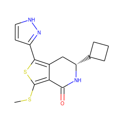 CSc1sc(-c2cc[nH]n2)c2c1C(=O)N[C@@H](C1CCC1)C2 ZINC000145590779