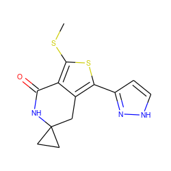 CSc1sc(-c2cc[nH]n2)c2c1C(=O)NC1(CC1)C2 ZINC000145935216