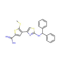 CSc1sc(C(=N)N)cc1-c1csc(NC(c2ccccc2)c2ccccc2)n1 ZINC000028003800