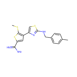 CSc1sc(C(=N)N)cc1-c1csc(NCc2ccc(C)cc2)n1 ZINC000028006273