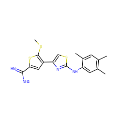 CSc1sc(C(=N)N)cc1-c1csc(Nc2cc(C)c(C)cc2C)n1 ZINC000028010488