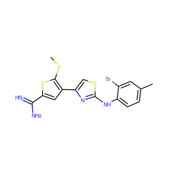 CSc1sc(C(=N)N)cc1-c1csc(Nc2ccc(C)cc2Br)n1 ZINC000028005225