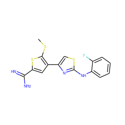 CSc1sc(C(=N)N)cc1-c1csc(Nc2ccccc2F)n1 ZINC000027994614