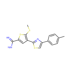 CSc1sc(C(=N)N)cc1-c1nc(-c2ccc(C)cc2)cs1 ZINC000028770262