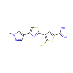 CSc1sc(C(=N)N)cc1-c1nc(-c2cnn(C)c2)cs1 ZINC000026825777