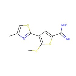 CSc1sc(C(=N)N)cc1-c1nc(C)cs1 ZINC000028771142