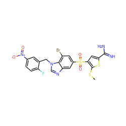 CSc1sc(C(=N)N)cc1S(=O)(=O)c1cc(Br)c2c(c1)ncn2Cc1cc([N+](=O)[O-])ccc1F ZINC000036330281