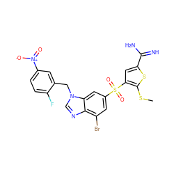 CSc1sc(C(=N)N)cc1S(=O)(=O)c1cc(Br)c2ncn(Cc3cc([N+](=O)[O-])ccc3F)c2c1 ZINC000036330284