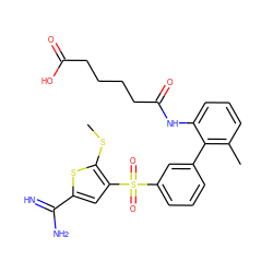 CSc1sc(C(=N)N)cc1S(=O)(=O)c1cccc(-c2c(C)cccc2NC(=O)CCCCC(=O)O)c1 ZINC000029038834