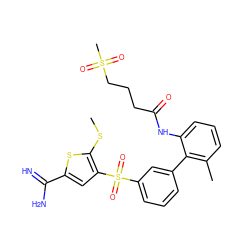 CSc1sc(C(=N)N)cc1S(=O)(=O)c1cccc(-c2c(C)cccc2NC(=O)CCCS(C)(=O)=O)c1 ZINC000029038850