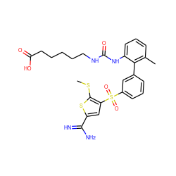 CSc1sc(C(=N)N)cc1S(=O)(=O)c1cccc(-c2c(C)cccc2NC(=O)NCCCCCC(=O)O)c1 ZINC000029038839