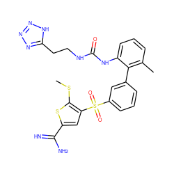 CSc1sc(C(=N)N)cc1S(=O)(=O)c1cccc(-c2c(C)cccc2NC(=O)NCCc2nnn[nH]2)c1 ZINC000029038841