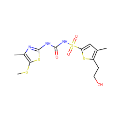 CSc1sc(NC(=O)NS(=O)(=O)c2cc(C)c(CCO)s2)nc1C ZINC000045391704