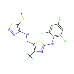 CSc1snnc1NCc1sc(Nc2c(Cl)cc(Cl)cc2Cl)nc1C(F)(F)F ZINC000028126736