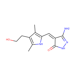 Cc1[nH]c(/C=C2\C(=O)NN=C2N)c(C)c1CCO ZINC000043059800