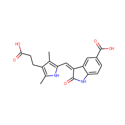 Cc1[nH]c(/C=C2\C(=O)Nc3ccc(C(=O)O)cc32)c(C)c1CCC(=O)O ZINC000003815540