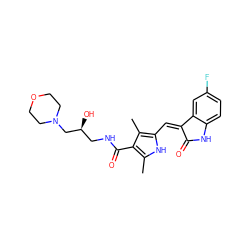 Cc1[nH]c(/C=C2\C(=O)Nc3ccc(F)cc32)c(C)c1C(=O)NC[C@H](O)CN1CCOCC1 ZINC000018825344