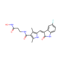 Cc1[nH]c(/C=C2\C(=O)Nc3ccc(F)cc32)c(C)c1C(=O)NCCC(=O)NO ZINC000043194444