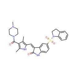 Cc1[nH]c(/C=C2\C(=O)Nc3ccc(S(=O)(=O)N4CCc5ccccc54)cc32)c(C)c1C(=O)N1CCN(C)CC1 ZINC000068009359