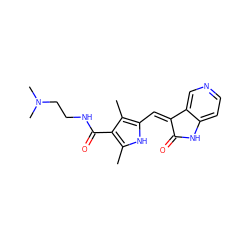 Cc1[nH]c(/C=C2\C(=O)Nc3ccncc32)c(C)c1C(=O)NCCN(C)C ZINC000073195714