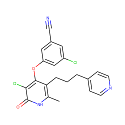 Cc1[nH]c(=O)c(Cl)c(Oc2cc(Cl)cc(C#N)c2)c1CCCc1ccncc1 ZINC000140178965