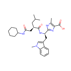 Cc1[nH]c([C@@H](Cc2cn(C)c3ccccc23)NC(=O)[C@@H](CC(=O)NC2CCCCC2)CC(C)C)nc1C(=O)O ZINC000028100469