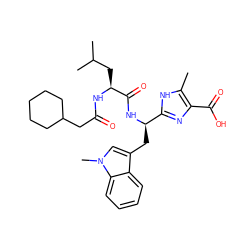 Cc1[nH]c([C@@H](Cc2cn(C)c3ccccc23)NC(=O)[C@H](CC(C)C)NC(=O)CC2CCCCC2)nc1C(=O)O ZINC000028096225