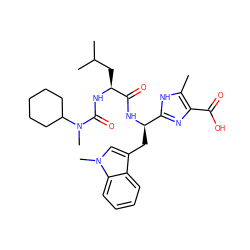 Cc1[nH]c([C@@H](Cc2cn(C)c3ccccc23)NC(=O)[C@H](CC(C)C)NC(=O)N(C)C2CCCCC2)nc1C(=O)O ZINC000028102179