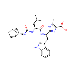 Cc1[nH]c([C@@H](Cc2cn(C)c3ccccc23)NC(=O)[C@H](CC(C)C)NC(=O)N[C@H]2C[C@H]3CC[C@H]2C3)nc1C(=O)O ZINC000261076581