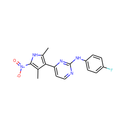 Cc1[nH]c([N+](=O)[O-])c(C)c1-c1ccnc(Nc2ccc(F)cc2)n1 ZINC000014945956