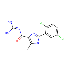 Cc1[nH]c(-c2cc(Cl)ccc2Cl)nc1C(=O)N=C(N)N ZINC000040403786