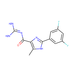 Cc1[nH]c(-c2cc(F)cc(F)c2)nc1C(=O)N=C(N)N ZINC000040913539