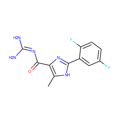 Cc1[nH]c(-c2cc(F)ccc2F)nc1C(=O)N=C(N)N ZINC000040900912