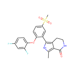 Cc1[nH]c(-c2cc(S(C)(=O)=O)ccc2Oc2ccc(F)cc2F)c2c1C(=O)NCC2 ZINC000212106561