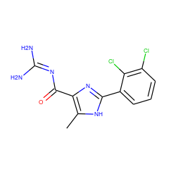 Cc1[nH]c(-c2cccc(Cl)c2Cl)nc1C(=O)N=C(N)N ZINC000040898689