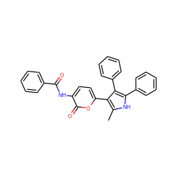 Cc1[nH]c(-c2ccccc2)c(-c2ccccc2)c1-c1ccc(NC(=O)c2ccccc2)c(=O)o1 ZINC000653811031