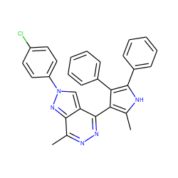 Cc1[nH]c(-c2ccccc2)c(-c2ccccc2)c1-c1nnc(C)c2nn(-c3ccc(Cl)cc3)cc12 ZINC000653793289