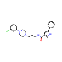 Cc1[nH]c(-c2ccccc2)cc1C(=O)NCCCN1CCN(c2cccc(Cl)c2)CC1 ZINC000049089183