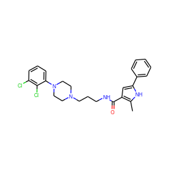 Cc1[nH]c(-c2ccccc2)cc1C(=O)NCCCN1CCN(c2cccc(Cl)c2Cl)CC1 ZINC000049053982