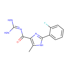 Cc1[nH]c(-c2ccccc2F)nc1C(=O)N=C(N)N ZINC000040899058