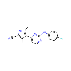 Cc1[nH]c(C#N)c(C)c1-c1ccnc(Nc2ccc(F)cc2)n1 ZINC000014945954