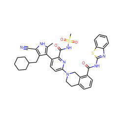 Cc1[nH]c(C#N)c(CC2CCCCC2)c1-c1ccc(N2CCc3cccc(C(=O)Nc4nc5ccccc5s4)c3C2)nc1C(=O)NS(C)(=O)=O ZINC001772575106