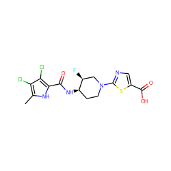 Cc1[nH]c(C(=O)N[C@@H]2CCN(c3ncc(C(=O)O)s3)C[C@@H]2F)c(Cl)c1Cl ZINC000034642274