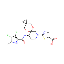 Cc1[nH]c(C(=O)N[C@@H]2CCN(c3ncc(C(=O)O)s3)CC23OCC2(CC2)CO3)c(Cl)c1Cl ZINC000299827332