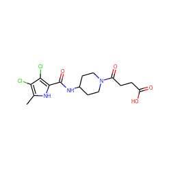 Cc1[nH]c(C(=O)NC2CCN(C(=O)CCC(=O)O)CC2)c(Cl)c1Cl ZINC001772596849