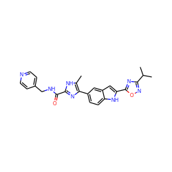 Cc1[nH]c(C(=O)NCc2ccncc2)nc1-c1ccc2[nH]c(-c3nc(C(C)C)no3)cc2c1 ZINC000115833164