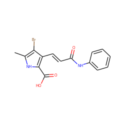 Cc1[nH]c(C(=O)O)c(/C=C/C(=O)Nc2ccccc2)c1Br ZINC000013778822