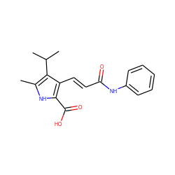 Cc1[nH]c(C(=O)O)c(/C=C/C(=O)Nc2ccccc2)c1C(C)C ZINC000013778824