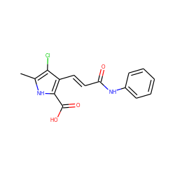 Cc1[nH]c(C(=O)O)c(/C=C/C(=O)Nc2ccccc2)c1Cl ZINC000013778823