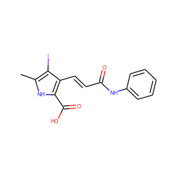 Cc1[nH]c(C(=O)O)c(/C=C/C(=O)Nc2ccccc2)c1I ZINC000013778842